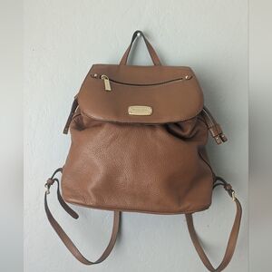 MICHAEL Michael Kors Pebbled Leather Backpack in Brown with Gold Hardware